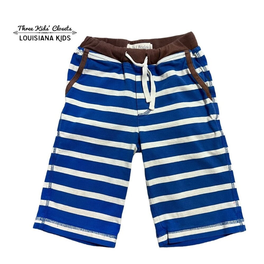 Mini Boden 5Y Brown & Blue Striped Baggies Shorts